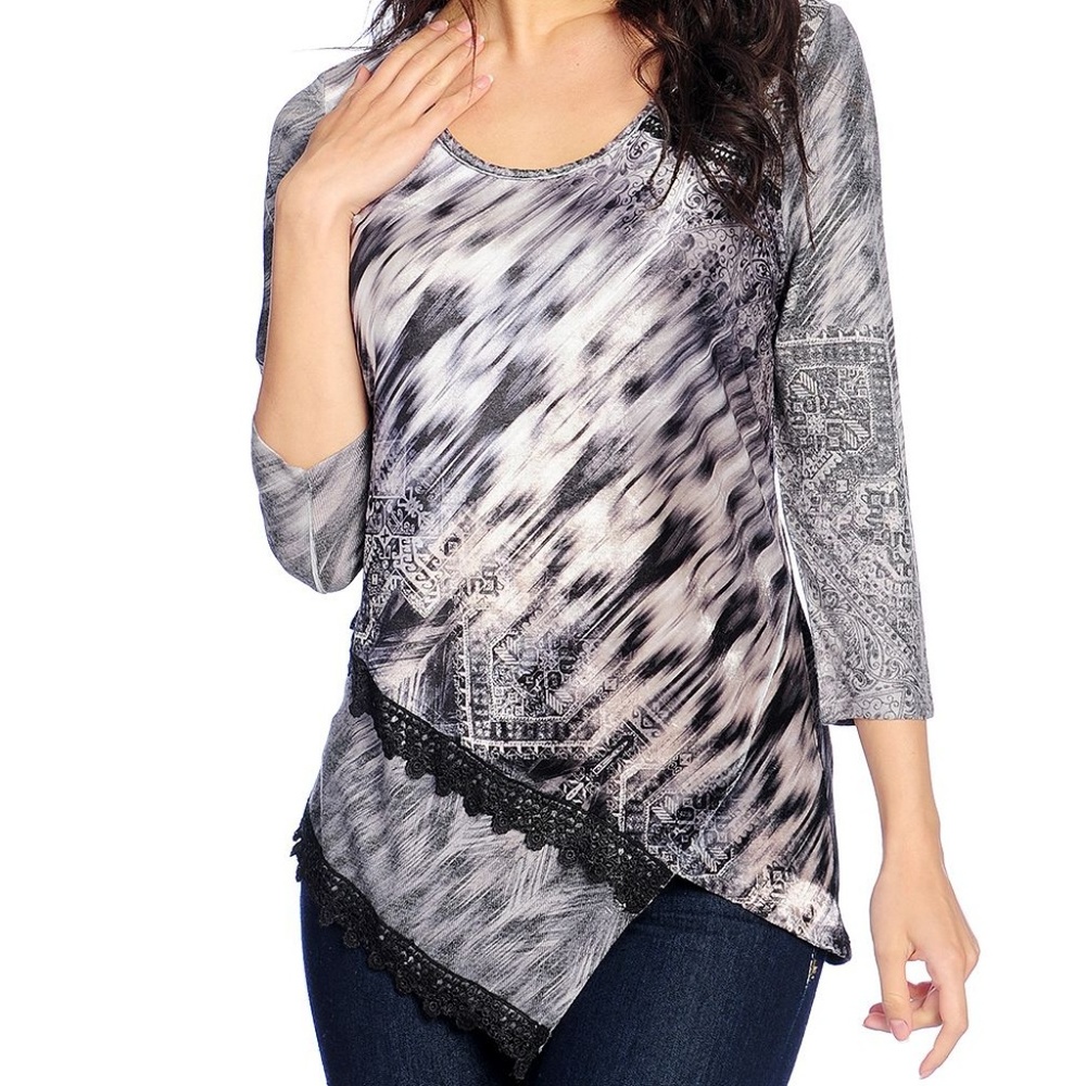 One World Lace Trimmed Asymmetrical Tunic